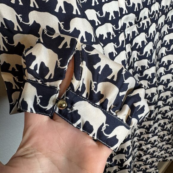 Elizabeth Mckay Elephant Print Silk Long Blue Cardigan Size 6 Lightweight Animal - Picture 8 of 11